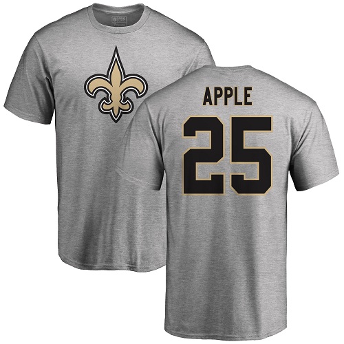 Men New Orleans Saints Ash Eli Apple Name and Number Logo NFL Football 25 T Shirt